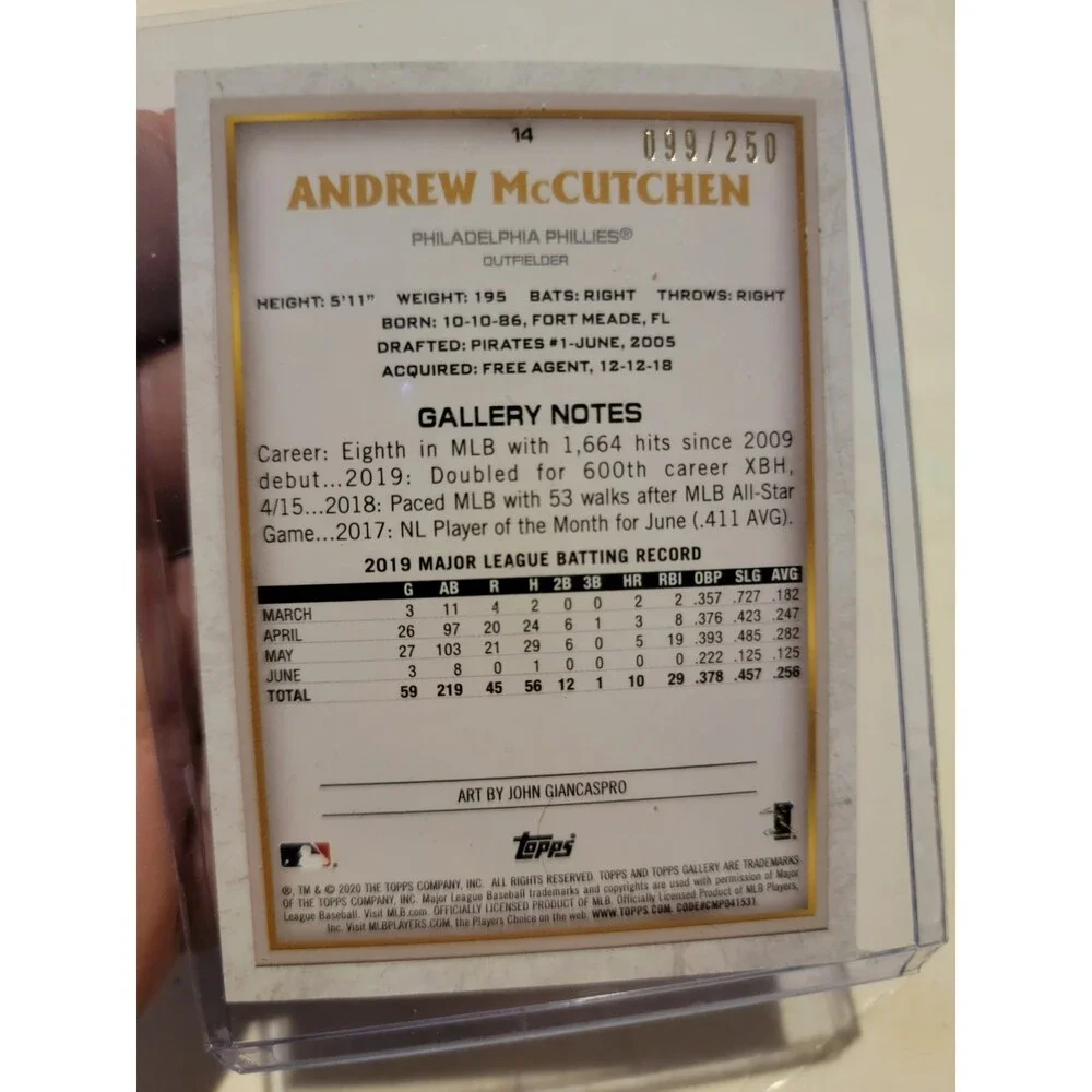 2020 Topps Gallery Private Issue Andrew McCutchen 128/250 Philadelphia Phillies